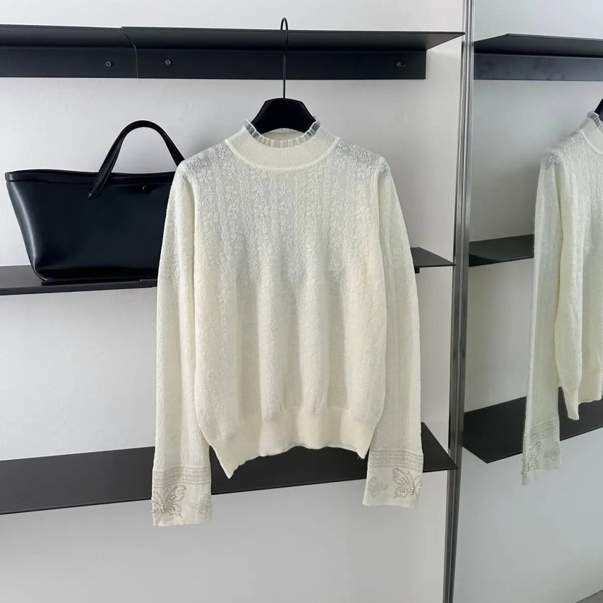 Women Clothes Autumn Winter Fashion Simplicity Lace Patchwork Knitting Half High Collar Female Solid Color Temperament Bottoming SwiftNest