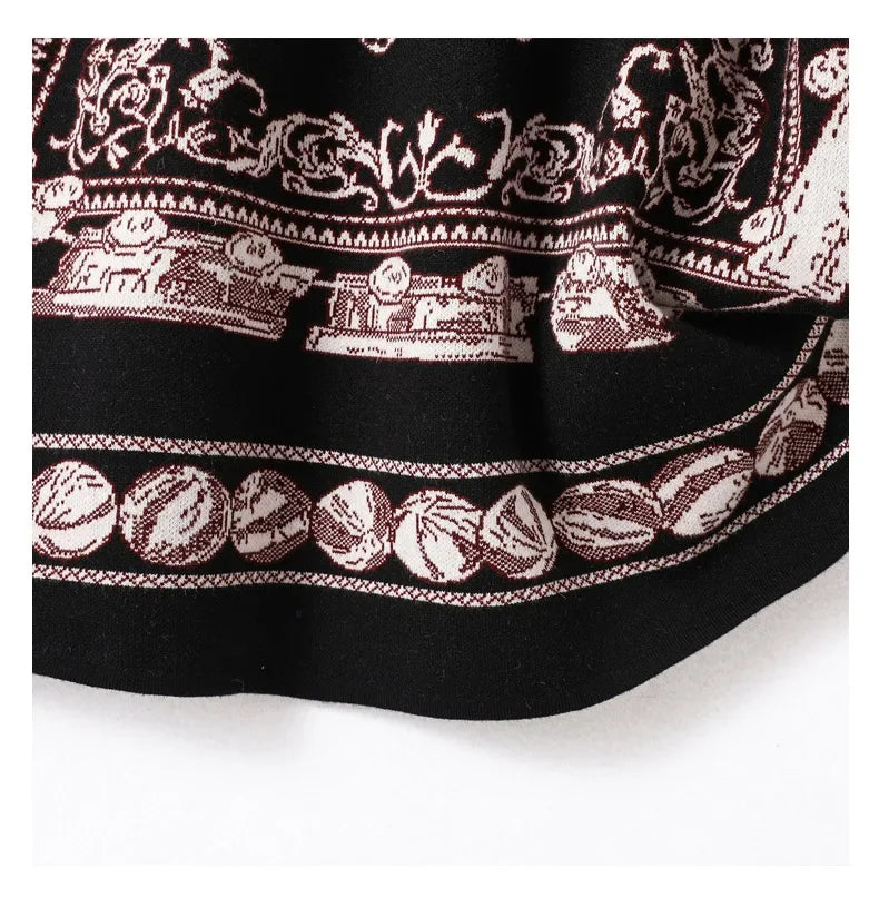 Women's Clothing Fashion Vintage Jacquard Knitted Dresses Autumn Winter Loose O-neck Thick Warm Elegant Dresses