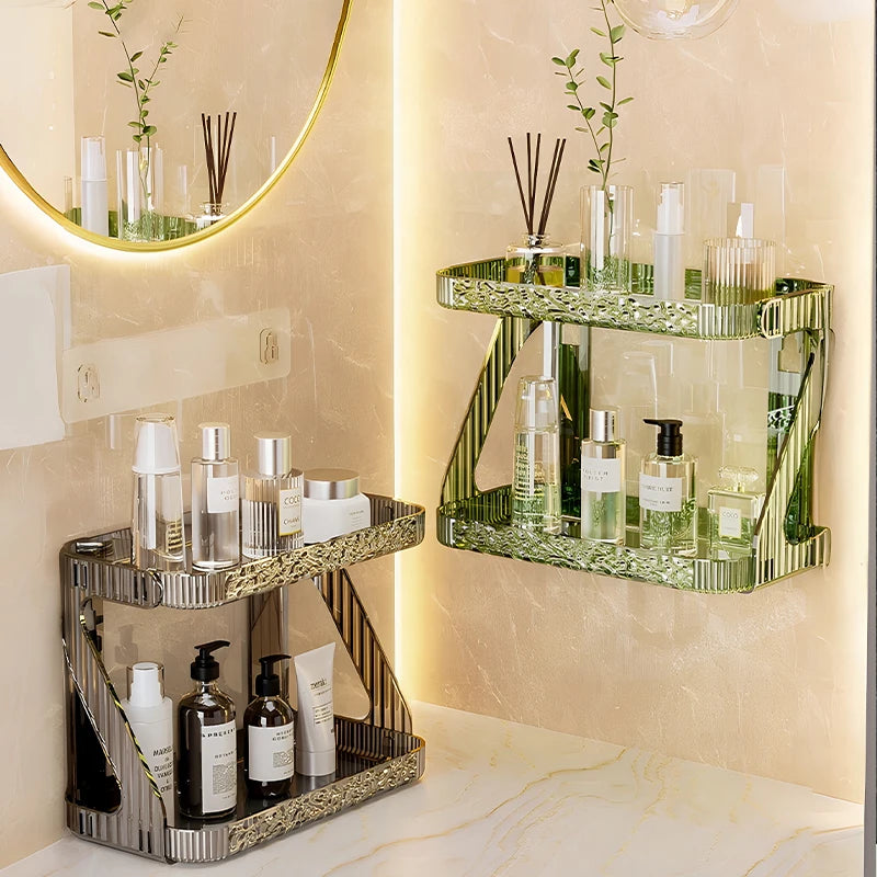 Bathroom Double Layer Cosmetics Storage Rack Toilet Hangable Cosmetic Storage Shelf Washstand Desktop Skincare Storage Organizer