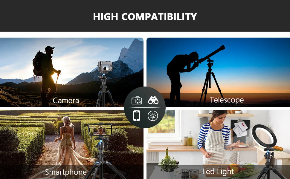 حامل ثلاثي خفيف الوزن Weyllan EP5 مصنوع من سبائك الألومنيوم وحامل ثلاثي محمول برأس كروي وحامل إضاءة للتصوير الفوتوغرافي للكاميرا