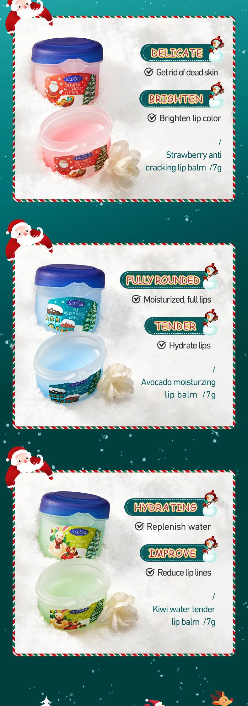 Christmas Gift Box,Lip Balm 4PCS/box Lip Makeup Set, Durable Moisturizer, Christmas Women's Gift Nourishing Lipstick Skin Care