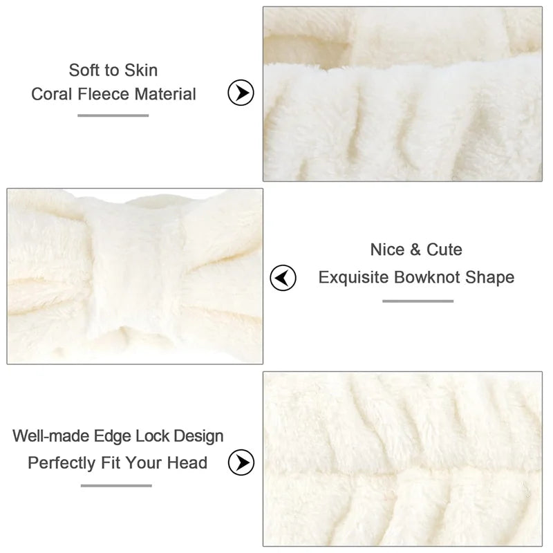 مجموعة من 3 قطع من عصابة رأس لغسل الوجه، أداة تنظيف الوجه، ربطة شعر على شكل فيونكة، أساور معصم مرنة لغسل الوجه