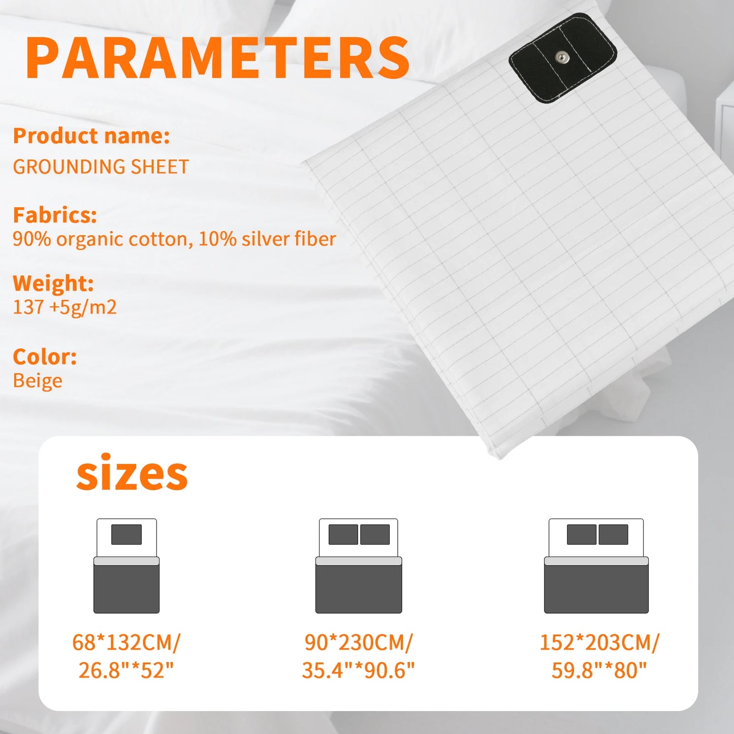 10% Silver Fiber Grounding Sheet Flat Bedsheet with Earthing Cord Organic Cotton Health Sheet Natural Wellness Release Stress