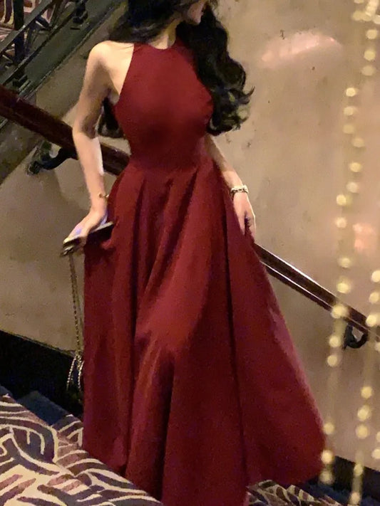 فستان نسائي جديد أنيق غير رسمي للحفلات متوسط ​​الطول بدون أكمام على شكل حرف A أنيق لحفلات أعياد الميلاد وحفلات التخرج ملابس نسائية