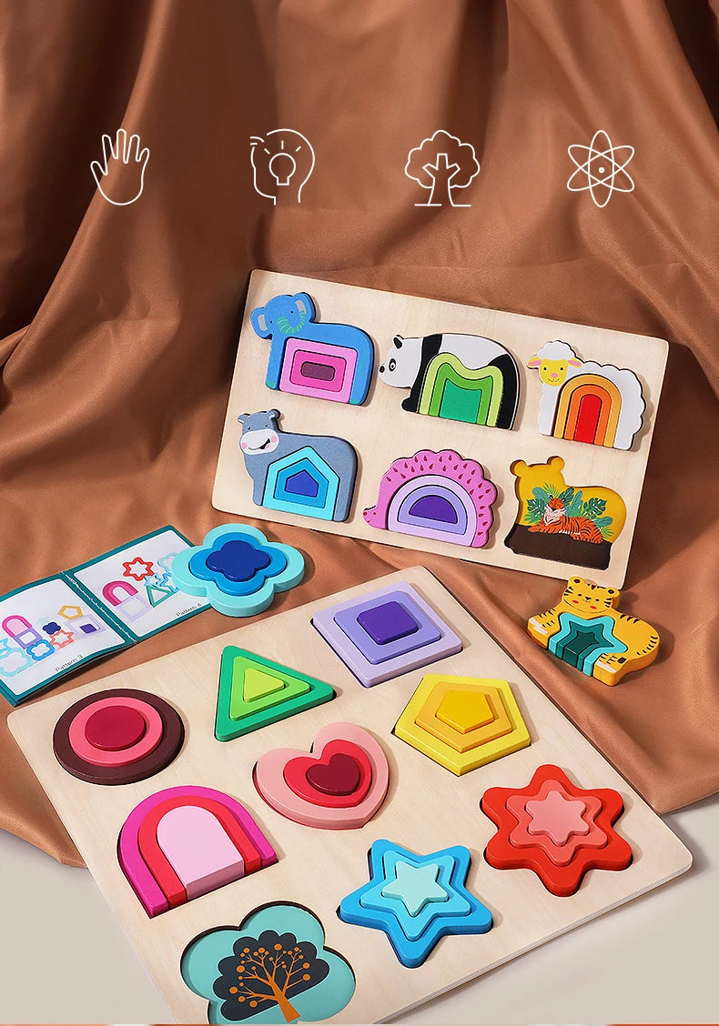 Toddlers 3D Wooden Puzzles Educational Toys Montessori Toys for Kids Educational Games Shape Intelligence Toys Children's Gifts