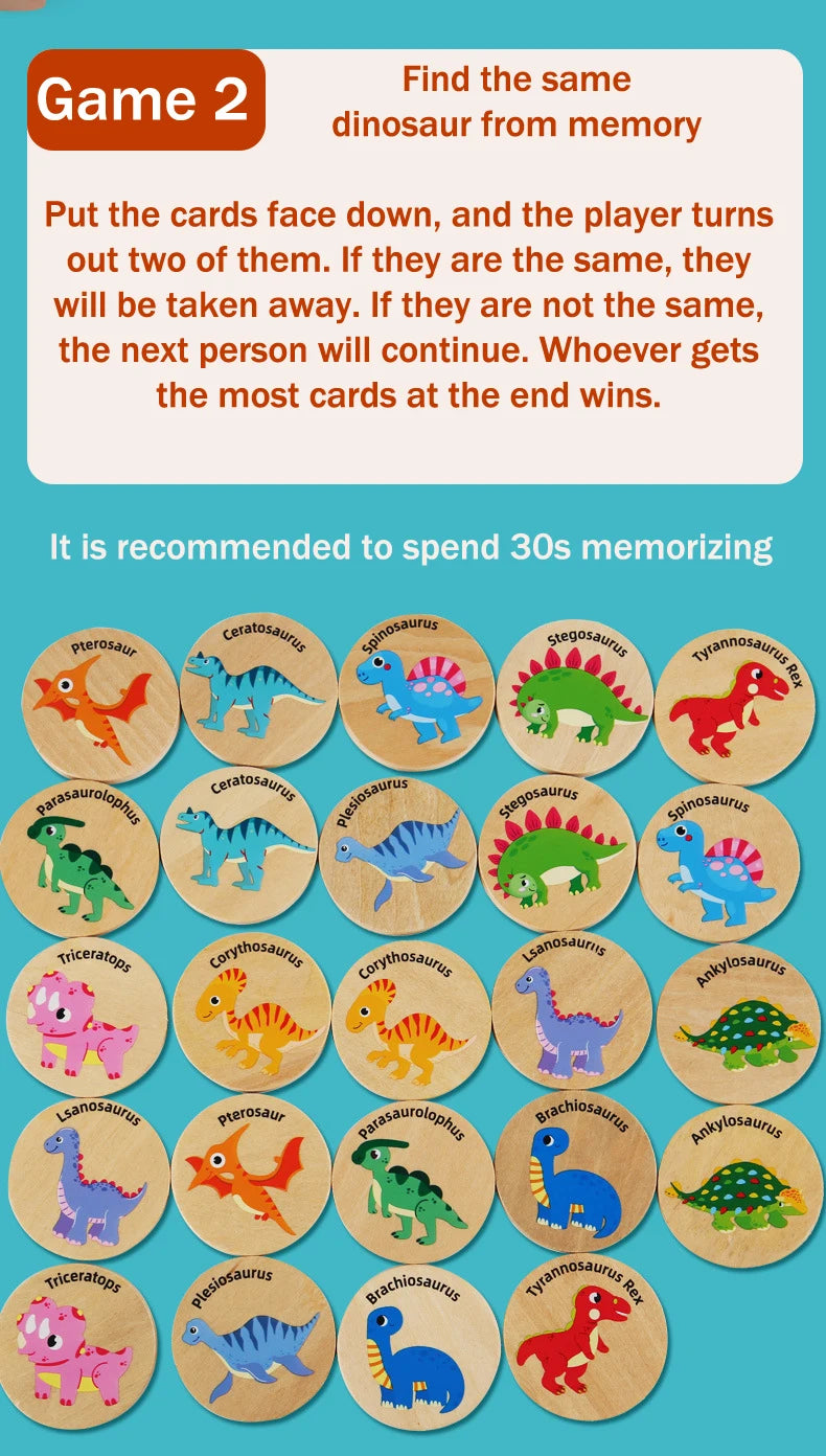 لعبة خشبية للأطفال، لعبة أحجية مطابقة الديناصور، لعبة مونتيسوري التعليمية للأطفال