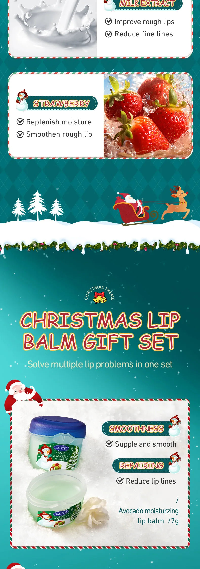 Christmas Gift Box,Lip Balm 4PCS/box Lip Makeup Set, Durable Moisturizer, Christmas Women's Gift Nourishing Lipstick Skin Care