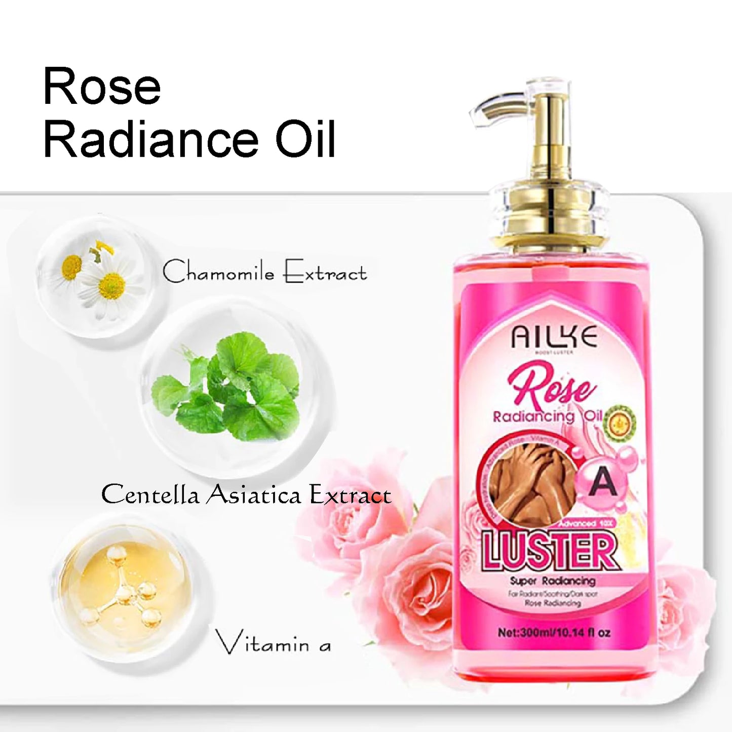 AILKE Whitening Body Oil, Moisturizing, Nourishing, Smooth Skin, Reduce Dark Spots, Suitable For All Skin Types, 300ml