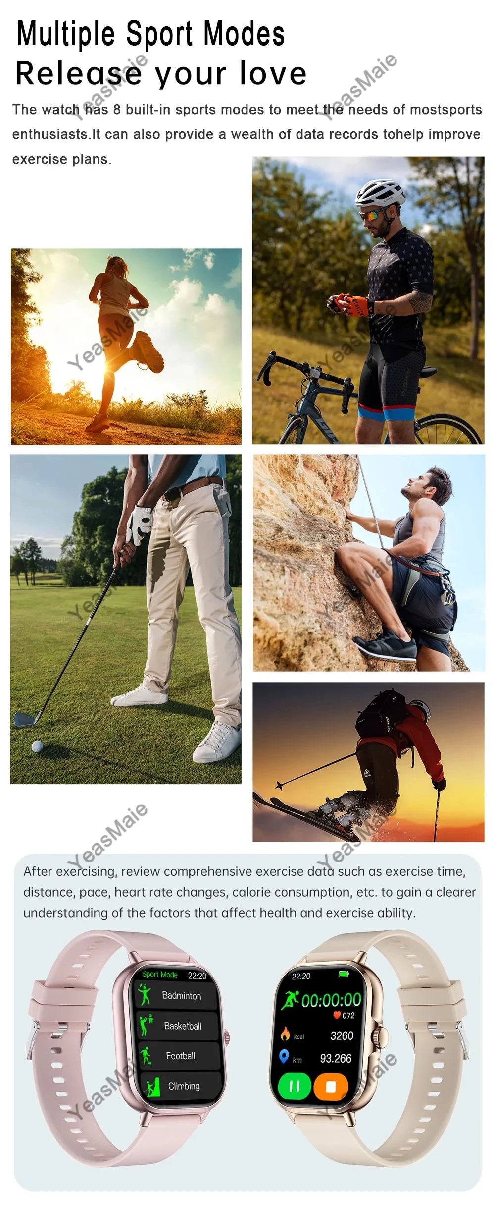 ساعة ذكية رياضية خارجية 2025 للنساء والرجال، ساعة لقياس معدل ضربات القلب وضغط الدم والأكسجين، خلفية شاشة، ساعات ذكية مزودة بخاصية الاتصال اللاسلكي وبلوتوث