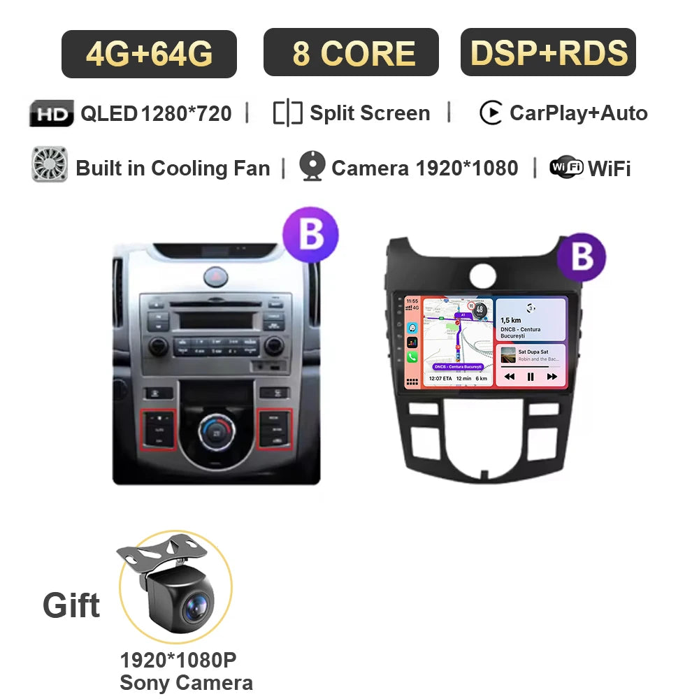 Android For KIA Forte Cerato 2 Porte Koup 2008 2009 2014 Auto Car Intelligent Systems AutoMotiveCarplay Auto Screen Wireless