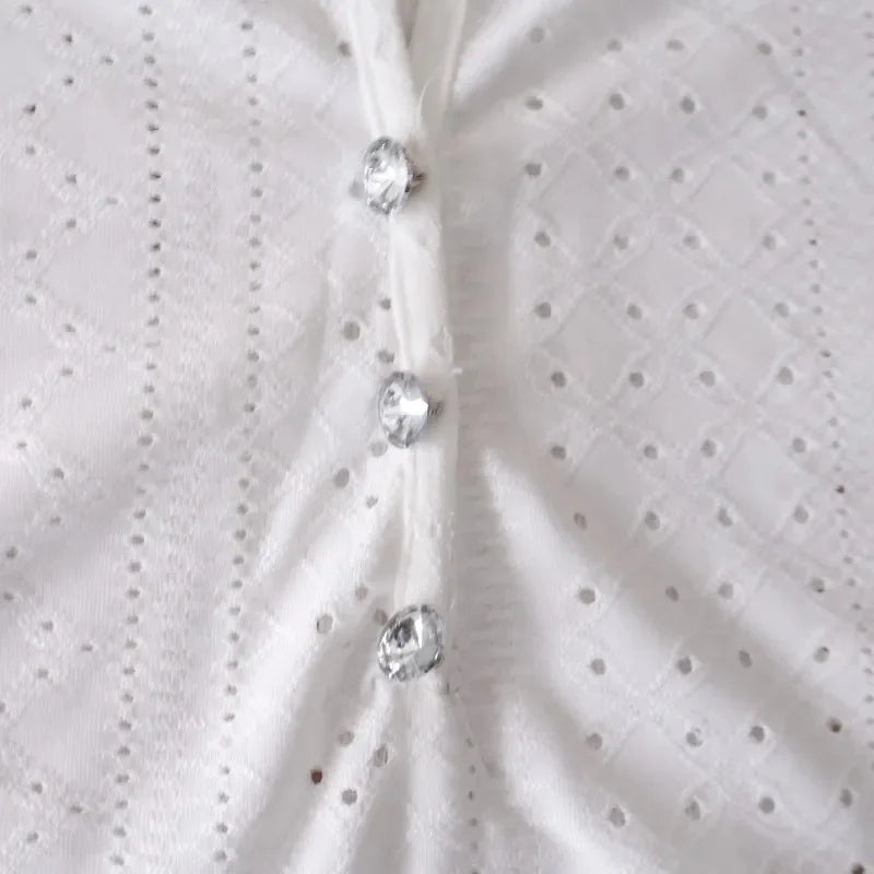 Women Summer Fashion Blouses Tops Lace Patch Buttoned Casual V-Neck Short Sleeve Plain Daily Blusas Shirt Clothes SwiftNest