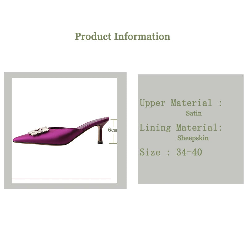 Drestrive 2022 Fashion Mules Crystal Knot Pointed Toe Women's Pumps Thin High Heel Summer Shoes Purple Dress Satin