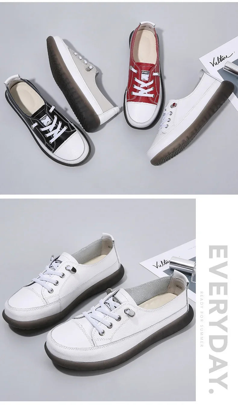 Genuine Leather Soft Sole Outdoor Summer Walking Vulcanized Shoes Women Jogging Sneakers Woman Flat Trainers Fitness Footwear
