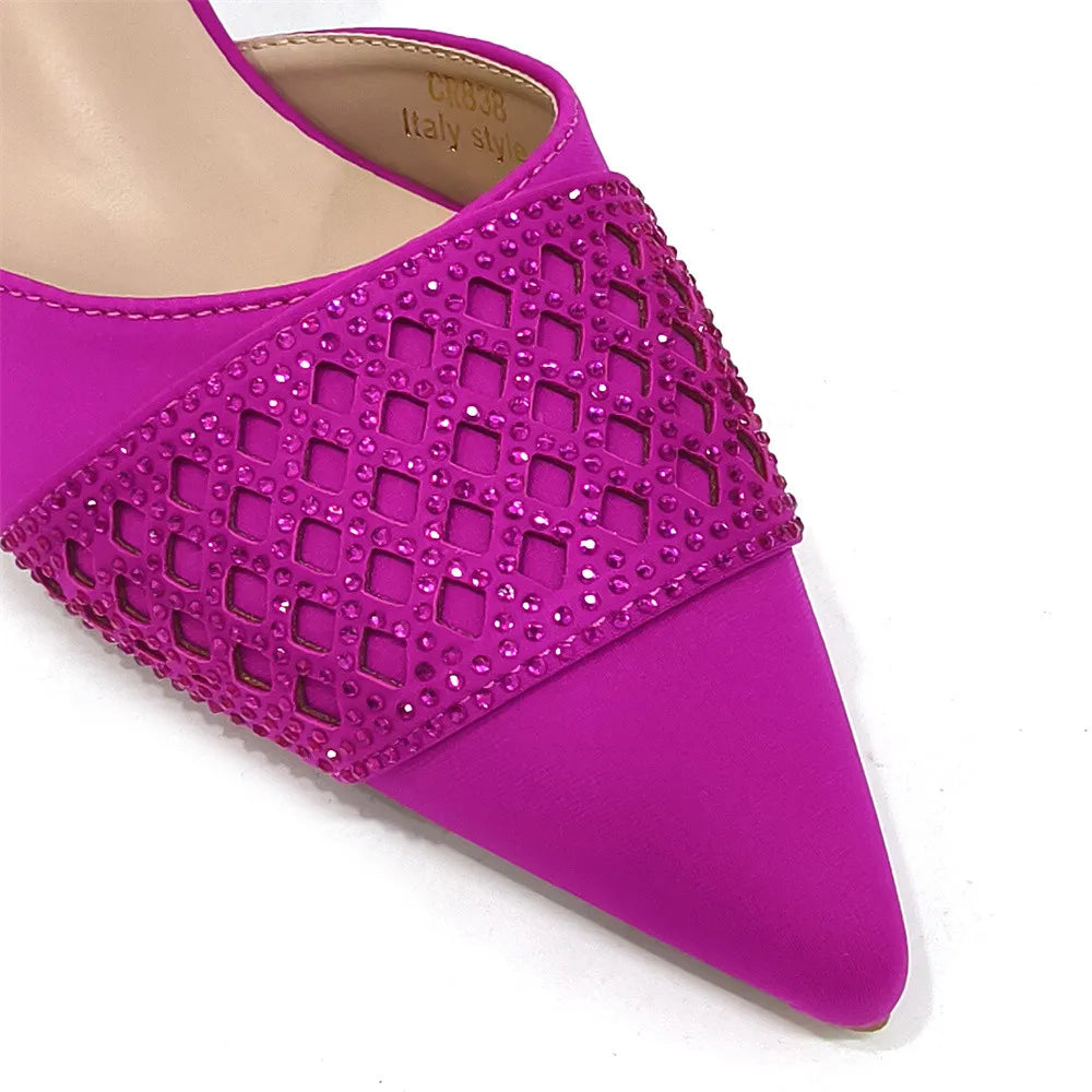 Latest Women Italian Shoes and Matching Bags Decorated with Rhinestone Elegant Pointed Toe Wedding Shoes Bride