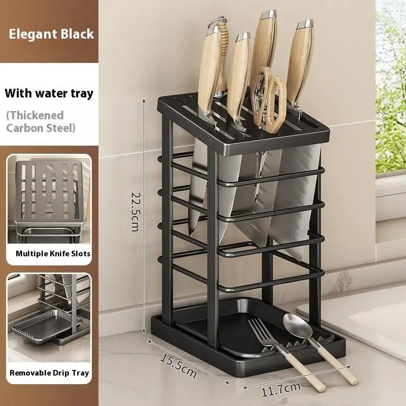 Kitchen Countertop Companion: Multi-function Dish Rack, Knife Holder and Tool Storage with Drain Tray