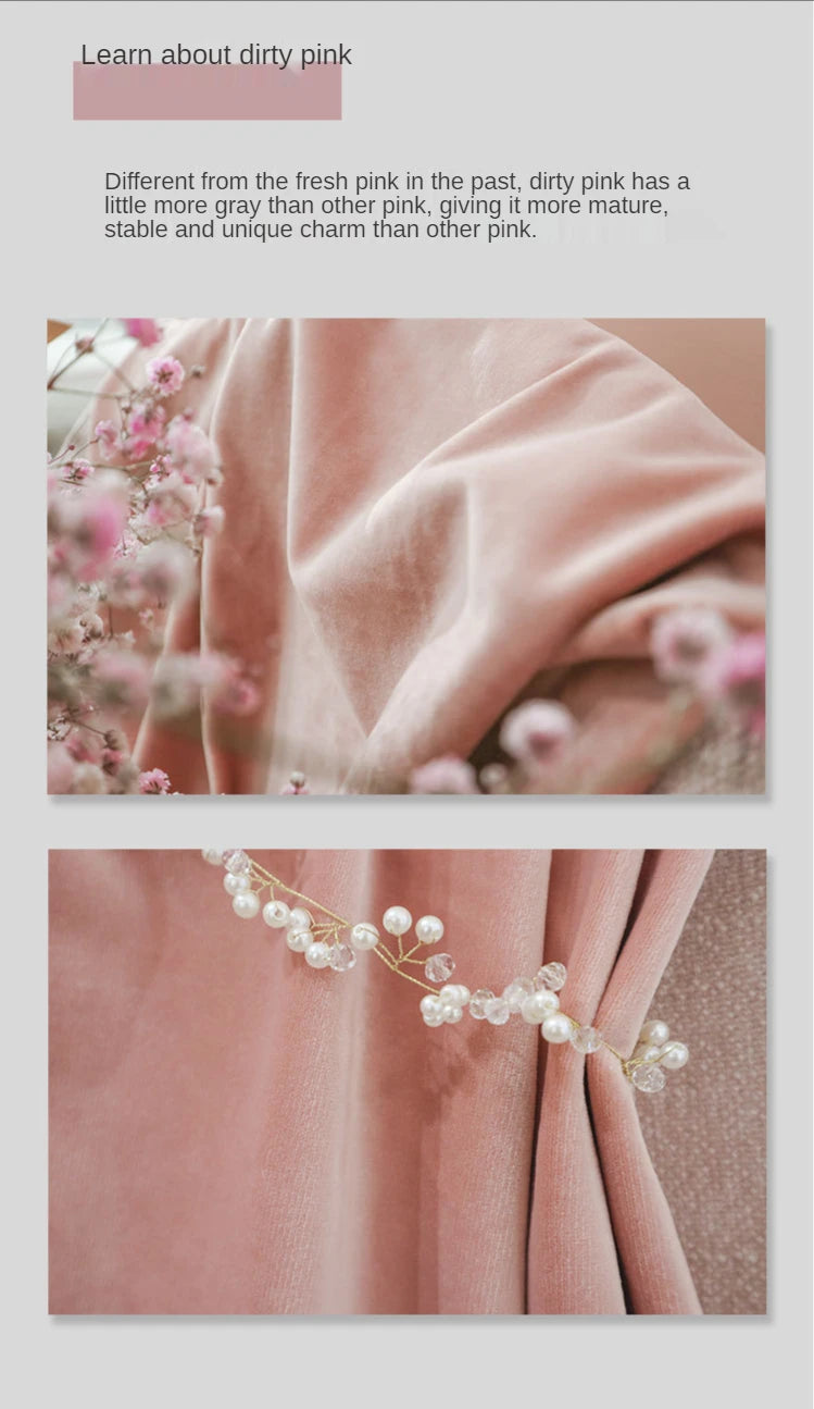 Curtains for Living Room Bedroomt Dirty Pink Curtains Light Luxury Velvet Light-Shielding Flannel Minimalist Curtain Fabric