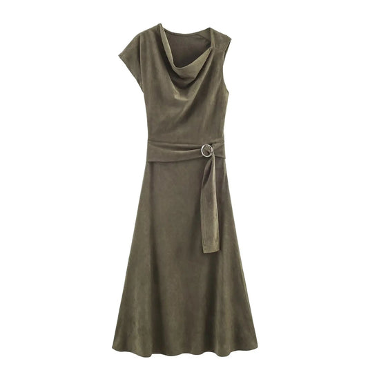 Women's Dress 2025 Spring/Fall New Arrival Women's Fashion Trend Faux Suede Effect Asymmetrical Dress SwiftNest