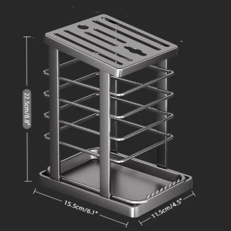 Kitchen Countertop Companion: Multi-function Dish Rack, Knife Holder and Tool Storage with Drain Tray