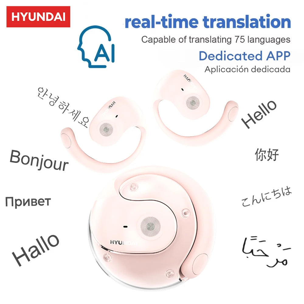 Choice HYUNDAI HY-T26 PRO AI Translation Earbuds Real Time Headphones Bluetooth 5.4 100+ Languages for Travel Business Learning