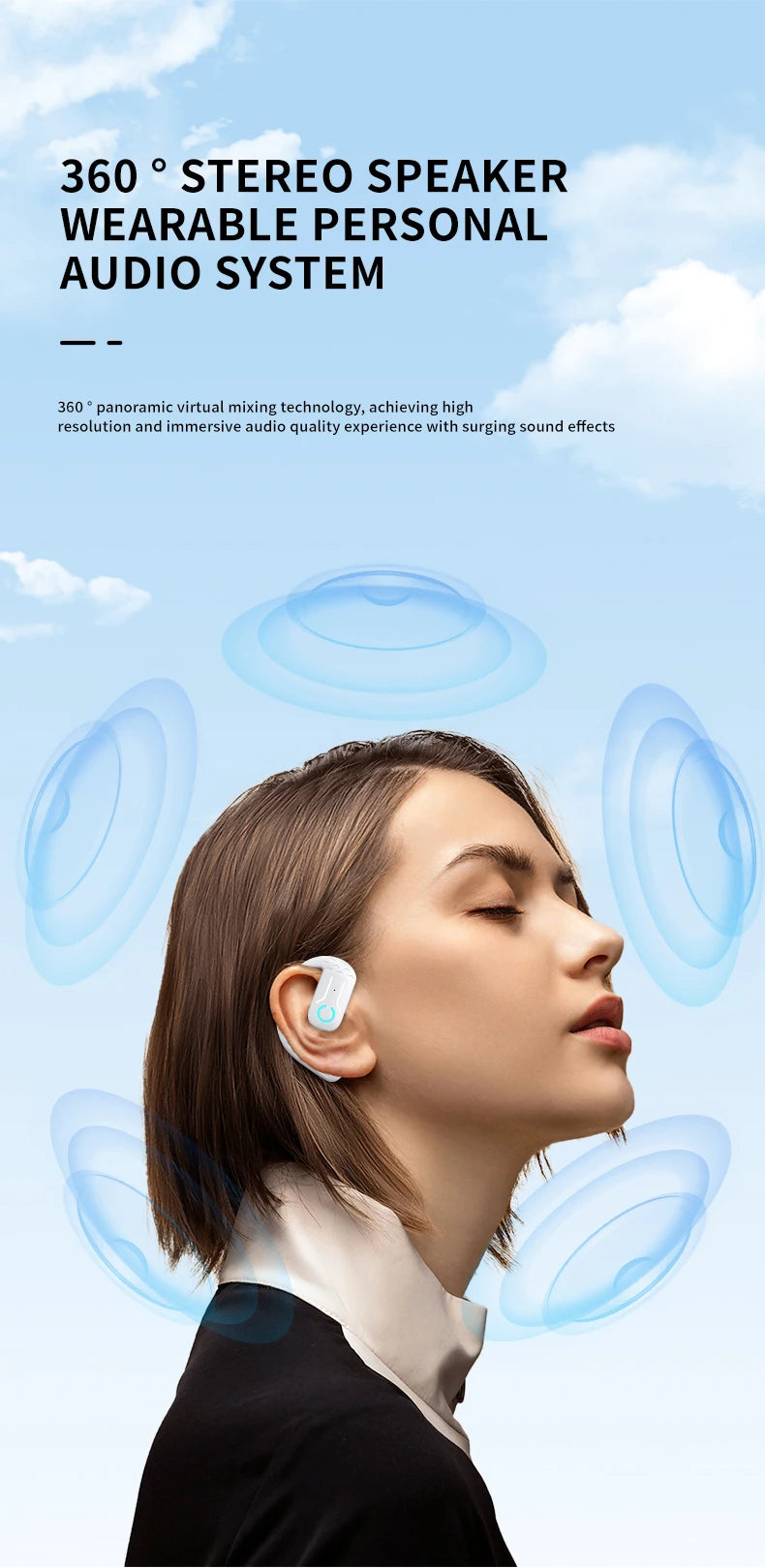Bluetooth 5.4 Open Wireless Earphone 180° Rotation Adjustable Left Right Ear Universal Headset With Mic For Sport Business Music