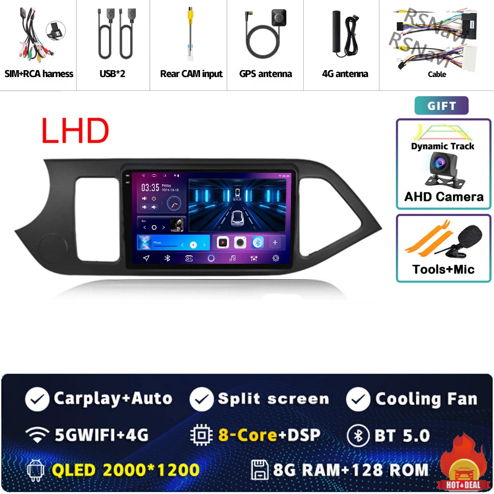 Android 15 For KIA Morning 2 picanto 2011-2017 LHD 2K QLED Android Car Radio Multimedia Video Player GPS Stereo CarPlay