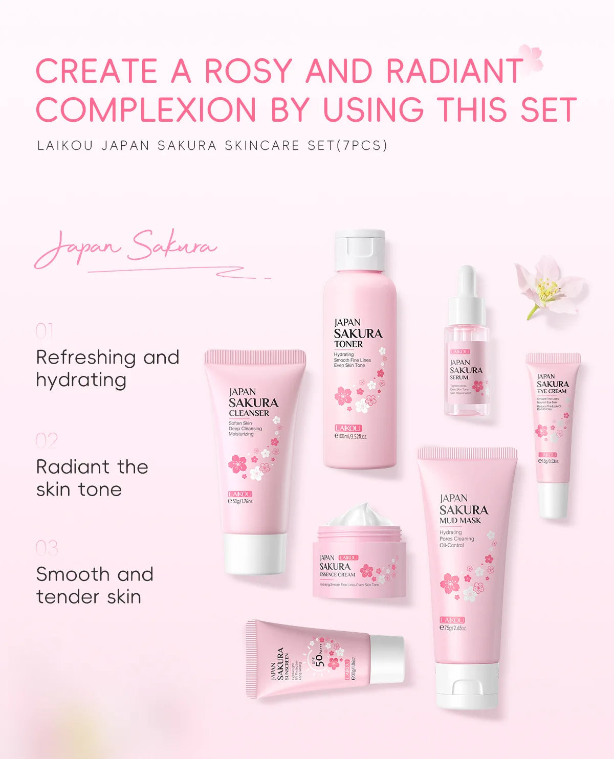 Sakura Skin Care Kit Hydrating Moisturizing Skin Care with Cleansing Pore Treatment and Sunscreen  Cosmetic  Skincare Korean