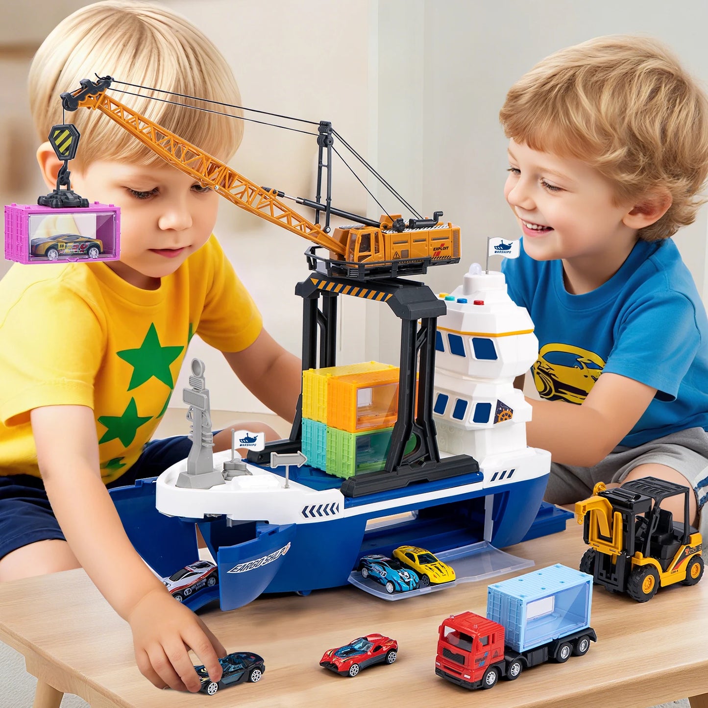 Kids Toys Car Simulation Track Transport Ship Toy with Lights&Music Ship Model Toy Car Parking Container Boys Toys for Kids Gift