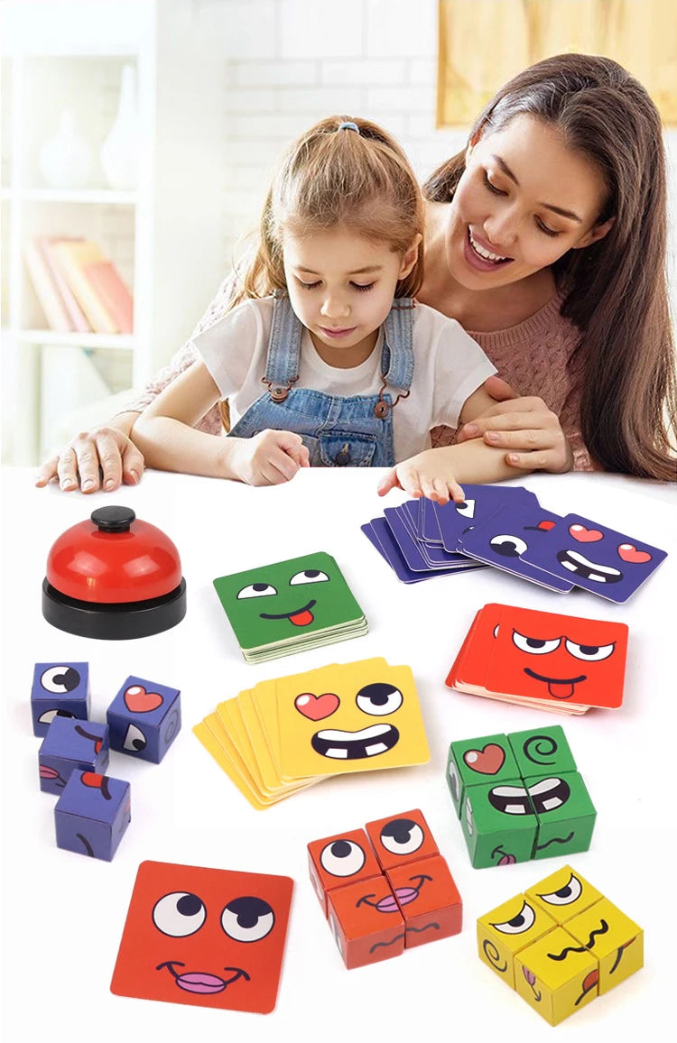 Kids Face Change Expression Puzzle Building Blocks Montessori Cube Table Game Toy Early Educational Toys for Boy s Children Gift