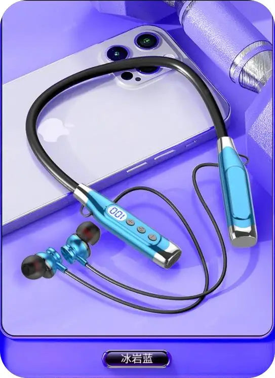 Bluetooth Headset Wireless Headphone LED Digital Display Neck-hanging Headphone Be Inserted Card Bluetooth Earbuds Sport Running