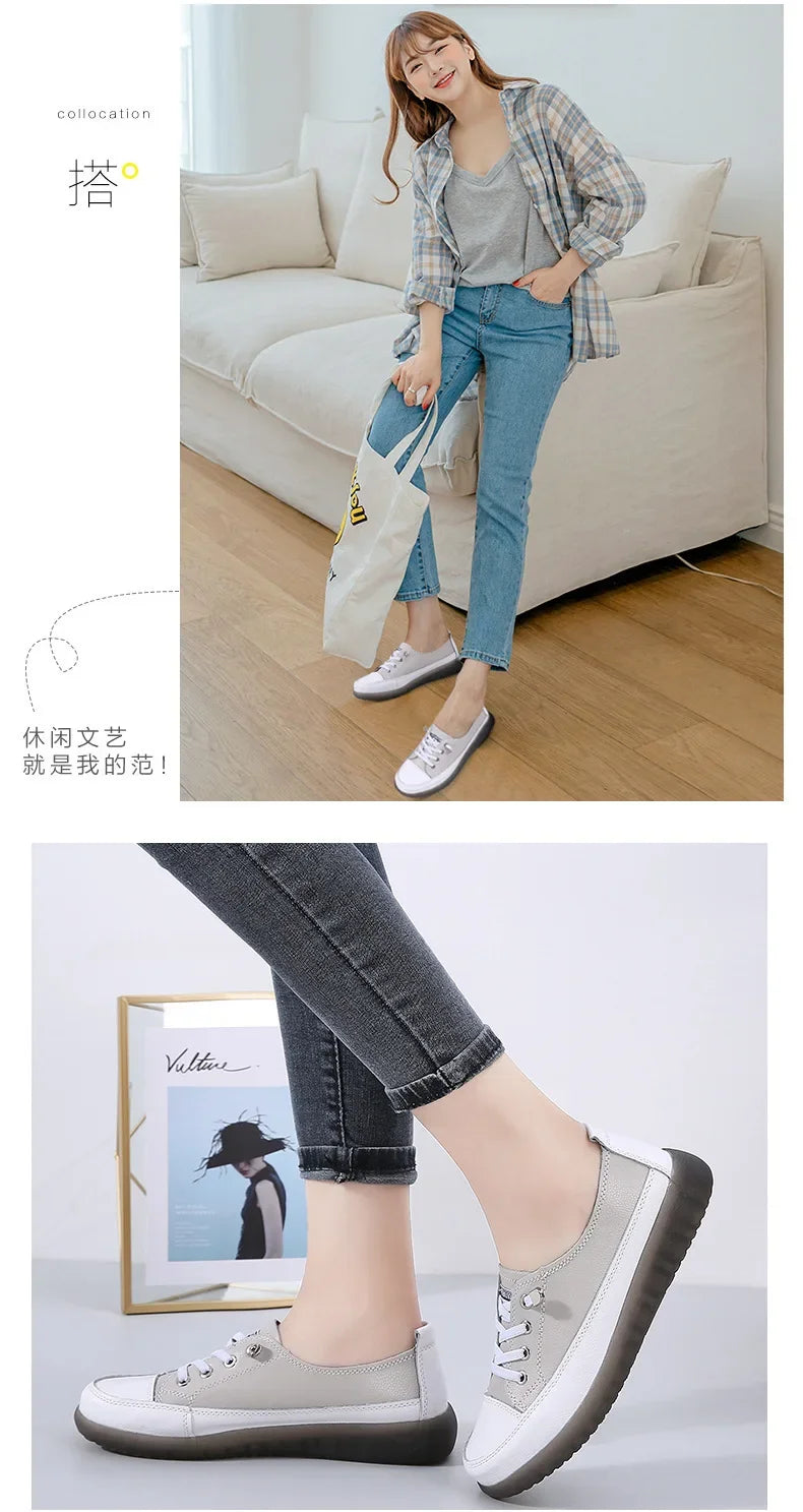 Genuine Leather Soft Sole Outdoor Summer Walking Vulcanized Shoes Women Jogging Sneakers Woman Flat Trainers Fitness Footwear