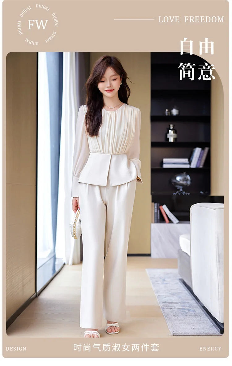 Fashion Uniform Styles Spring Women Office Business Suits Female Pantsuits Ladies Work Wear Blazers Sets With Wide Leg Trousers SwiftNest