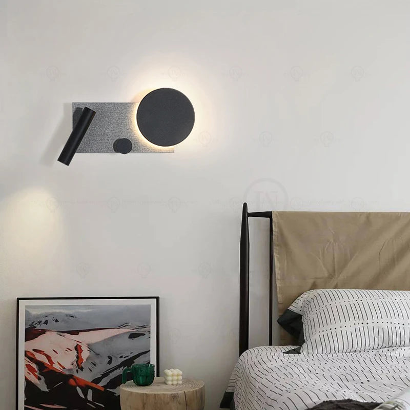 Bedroom bedside wall lamp with switch and spotlight, simple and modern Nordic creative personality, adjustable angle wall lamp