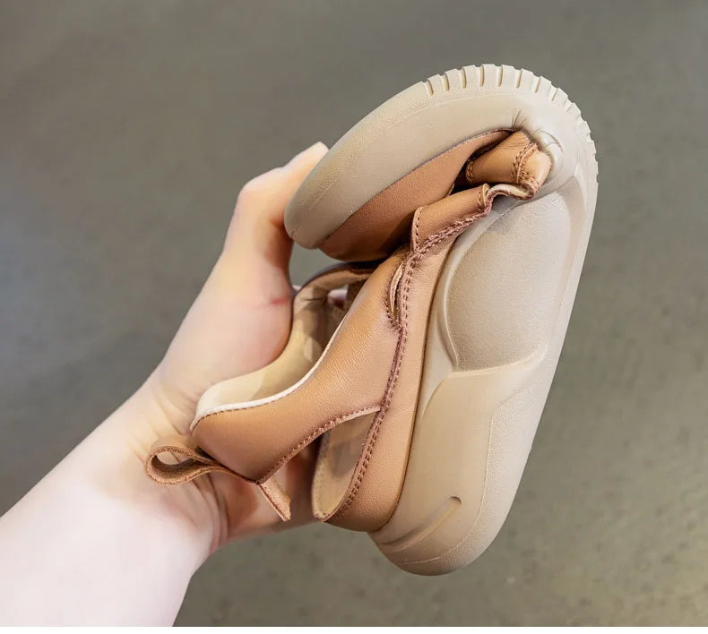 DRKANOL Platform Sandals Women Summer Round Toe Shoes Lace-Up Genuine Leather Thick Bottom Lightweight Casual Sneakers Sandals