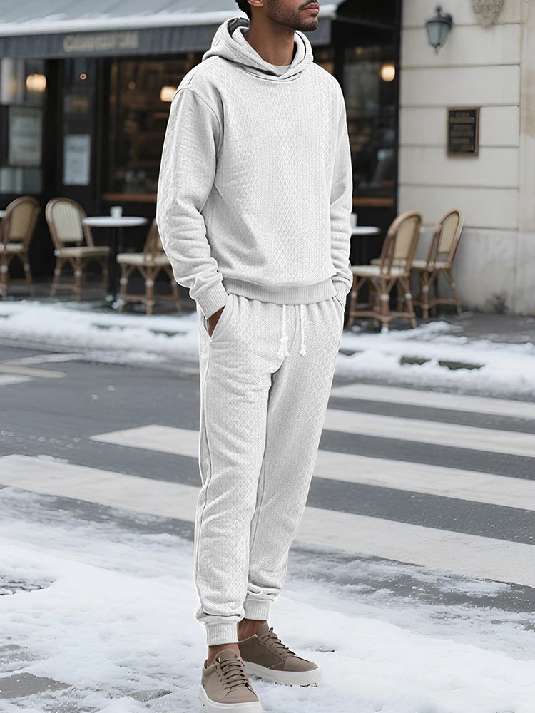 Outdoor Sports Men's Tracksuits Fashion Textured Long Sleeve Hoodies And Pants Two Piece Suits Fall Winter Men's Casual Outfits