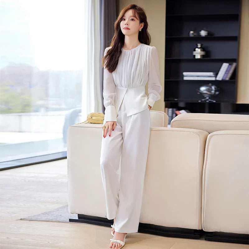 Fashion Uniform Styles Spring Women Office Business Suits Female Pantsuits Ladies Work Wear Blazers Sets With Wide Leg Trousers SwiftNest