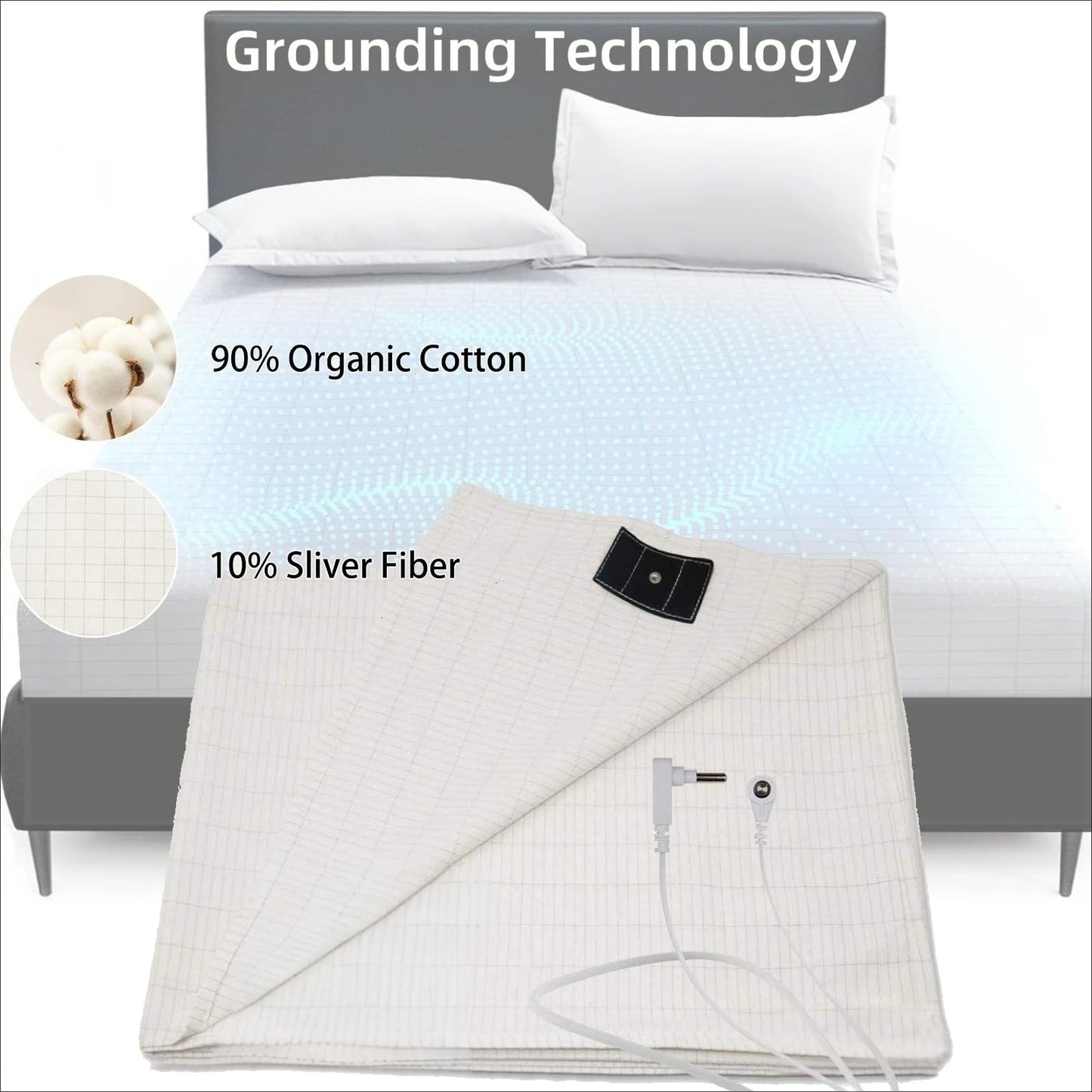 10% Silver Fiber Grounding Sheet Flat Bedsheet with Earthing Cord Organic Cotton Health Sheet Natural Wellness Release Stress