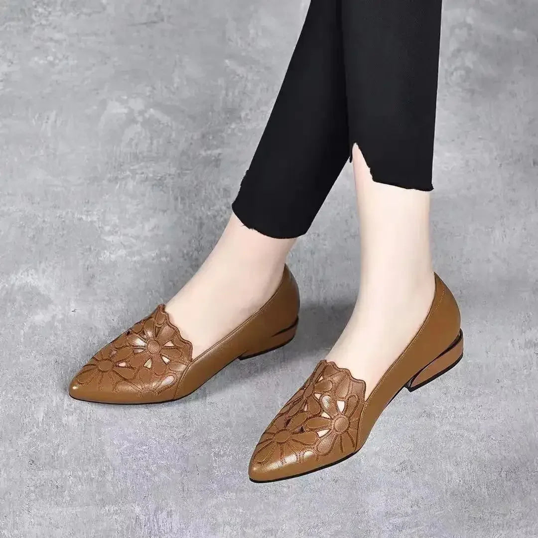 Flowers Hollow Sandals Women Retro Pointed Toe Chunky High Heels Breathable Fashion Ladies Shoes Zapatillas Mujer 2023