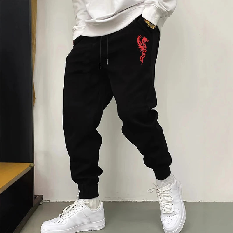 Mens Trendy Phoenix Print Pants 2025 Autumn Winter New Style Joggers 2025 Male Fashion Streetwear Casual Comfort Soft Sweatpants