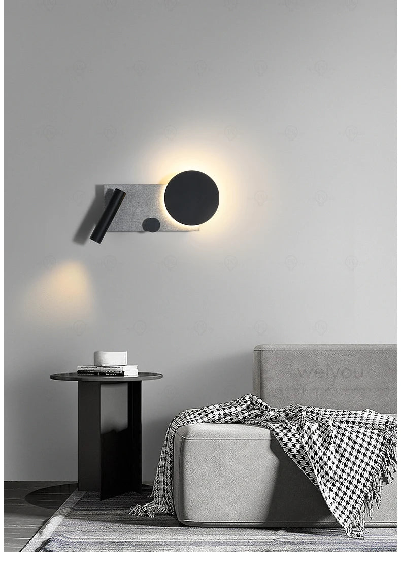 Bedroom bedside wall lamp with switch and spotlight, simple and modern Nordic creative personality, adjustable angle wall lamp