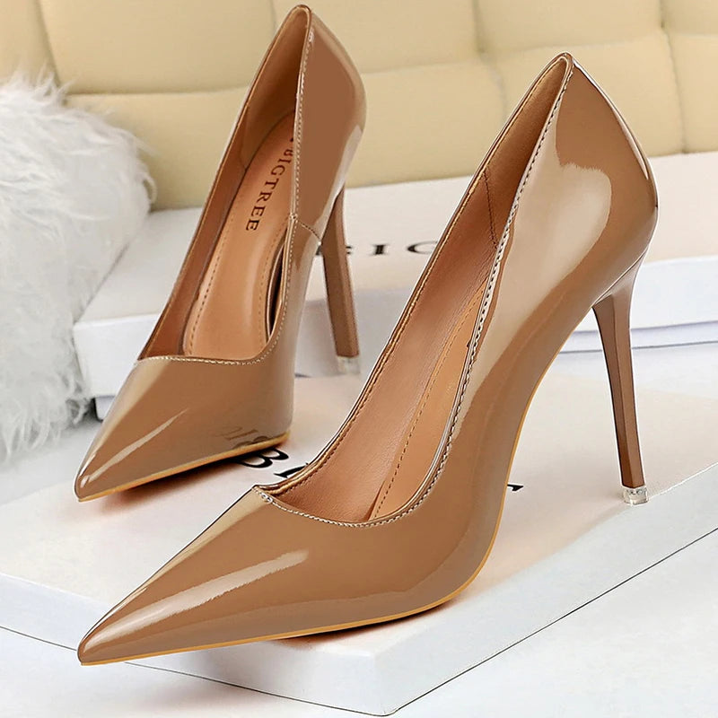 BIGTREE Shoes Fashion Woman Pumps Patent Leather High Heels Stiletto Heels Occupation OL Office Shoes Sexy Heels Plus Size 43