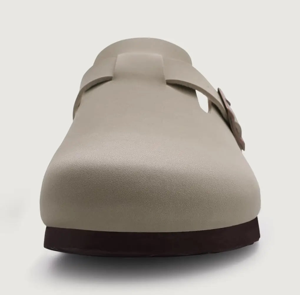 Gacimy Women's Suede Clogs with Arch Support Retro Leather Flat Mules Lady Cork Footbed Sandals Unisex Classic Clogs Slippers