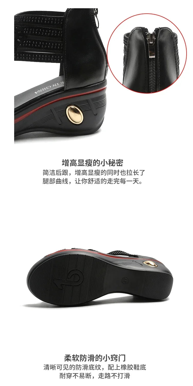 2024 New Fashion Wedge Sandals Women Summer Shoes Elegant Ladies Rome Hollow Out Sandals Female Sandalias Black Wedge Heels