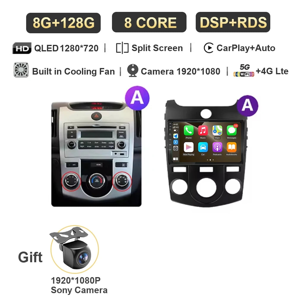 Android For KIA Forte Cerato 2 Porte Koup 2008 2009 2014 Auto Car Intelligent Systems AutoMotiveCarplay Auto Screen Wireless