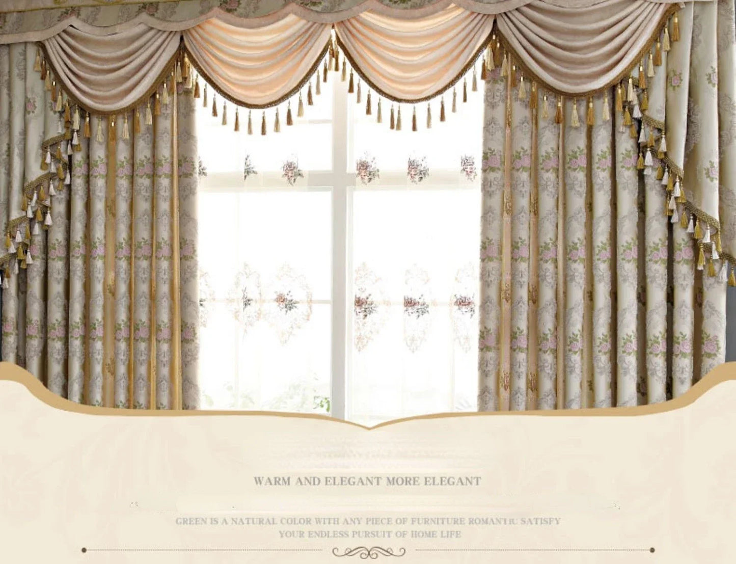 European-style Curtains Simple European Beige Living Dining Room Bedroom Two-story Full-shading Window Curtain Finished Product