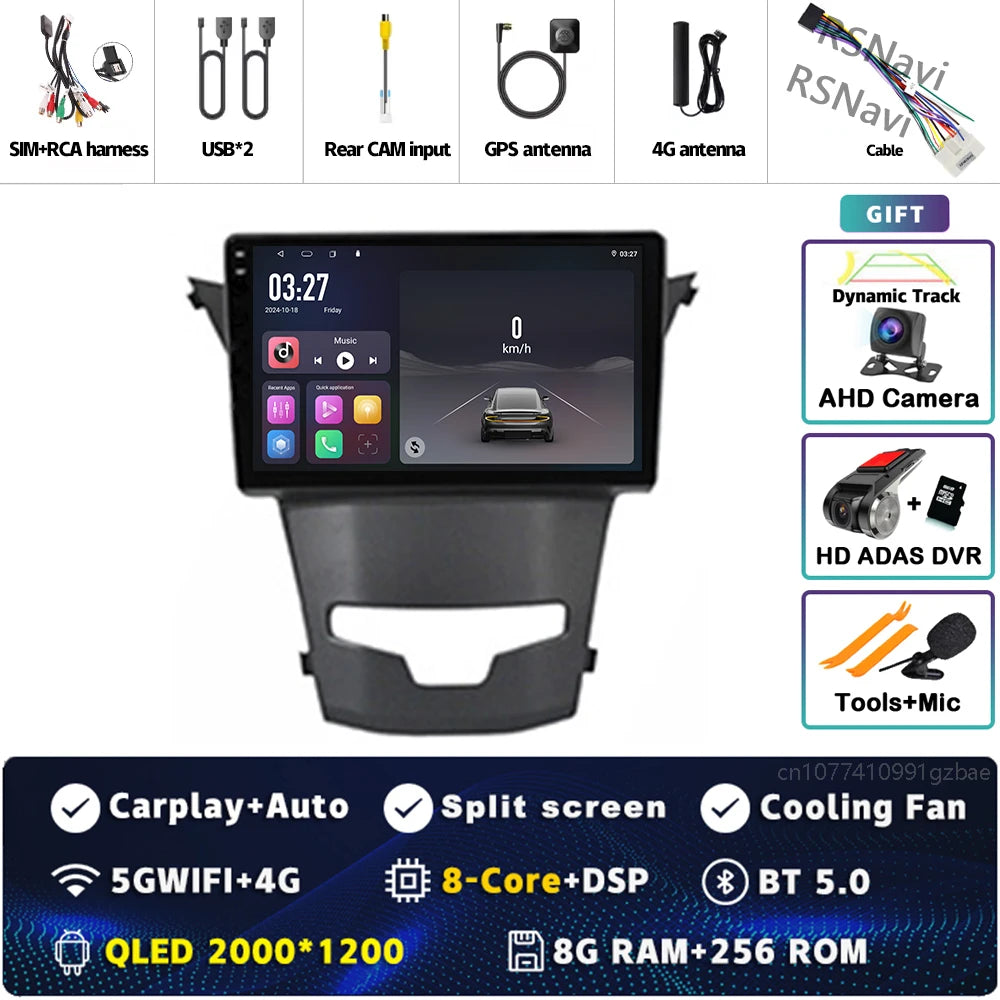 أندرويد 15 لسيارة سانج يونج كوراندو 3 أكتيون 2 2013-2017 2K QLED راديو السيارة بنظام أندرويد مشغل فيديو متعدد الوسائط GPS ستيريو CarPlay 4G BT