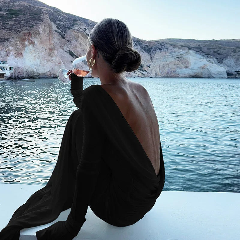 Women's Clothing 2025 Autumn New Style High-end Temperament Sexy Backless Dress Long Skirt Slim Fit Long Sleeved Dress SwiftNest