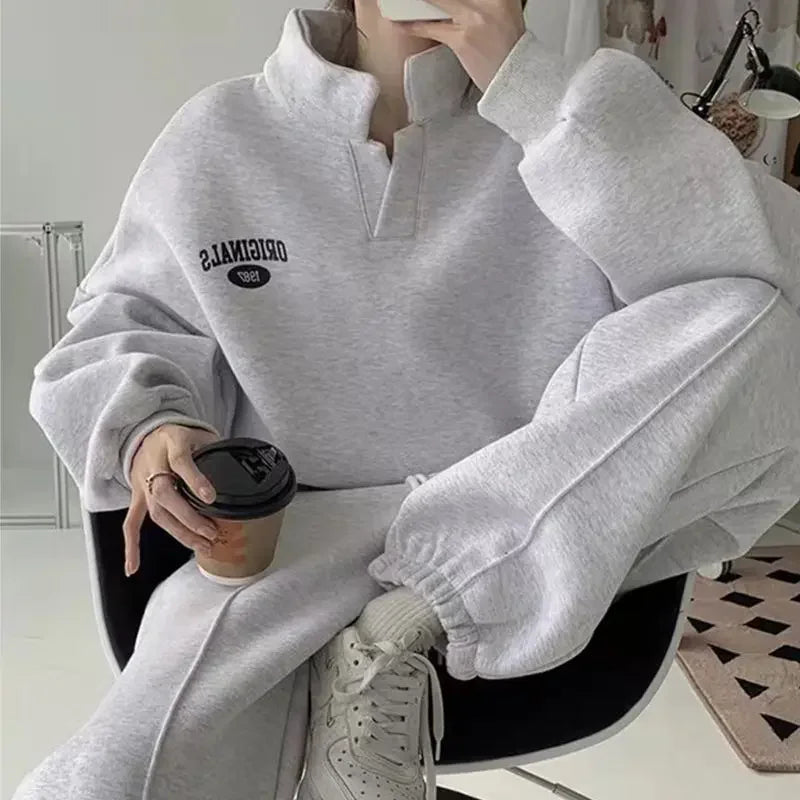 Women's Fashion Sports Suit 2025 Autumn and Winter New Loose Long Sleeved Tops Pant 2 Two Pieces Set for Woman Couture Tracksuit