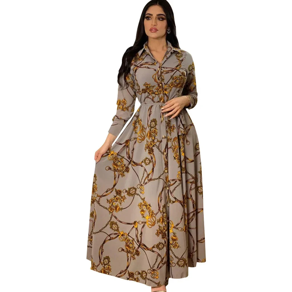 Women's Fashion  New Sexy Elegant Dress Temperament Digital Printing Long Shirt Dress Ladies Elegant Commuter Casual Dress