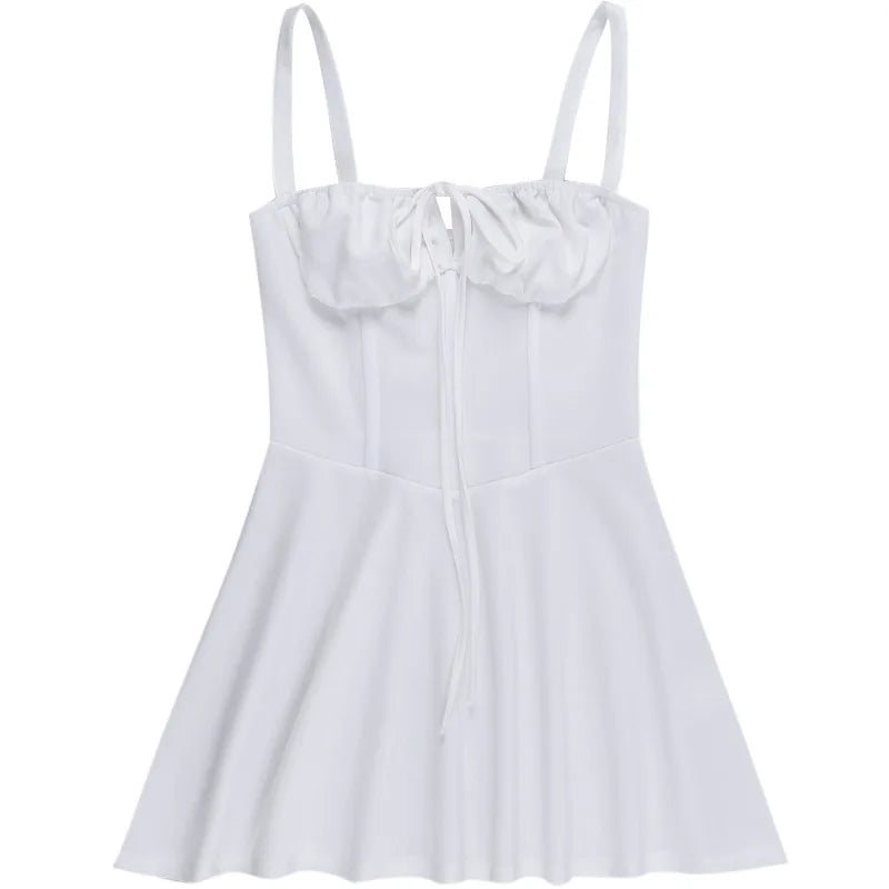 2025 New Summer Fashion French Style Elegant Casual Tied Waist-fitted Slim Dress Women Foreign Trade Sleeveless Side Slit Dress