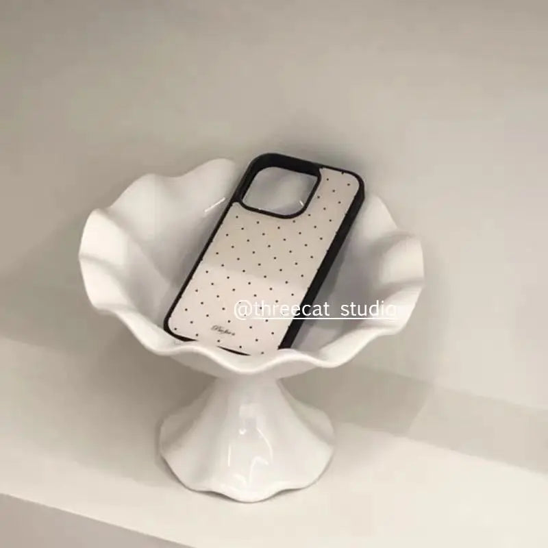 Korean Ins Style Simple Black Polka Dots Phone Case For iPhone 16 15 14 13 12 11 Pro Max MIni Xr X XsMax 7 8 Plus Cute Y2K Cover